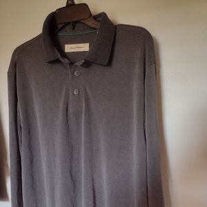Tommy Bahama Mens Shirt Polo L Gray Long sleeve
